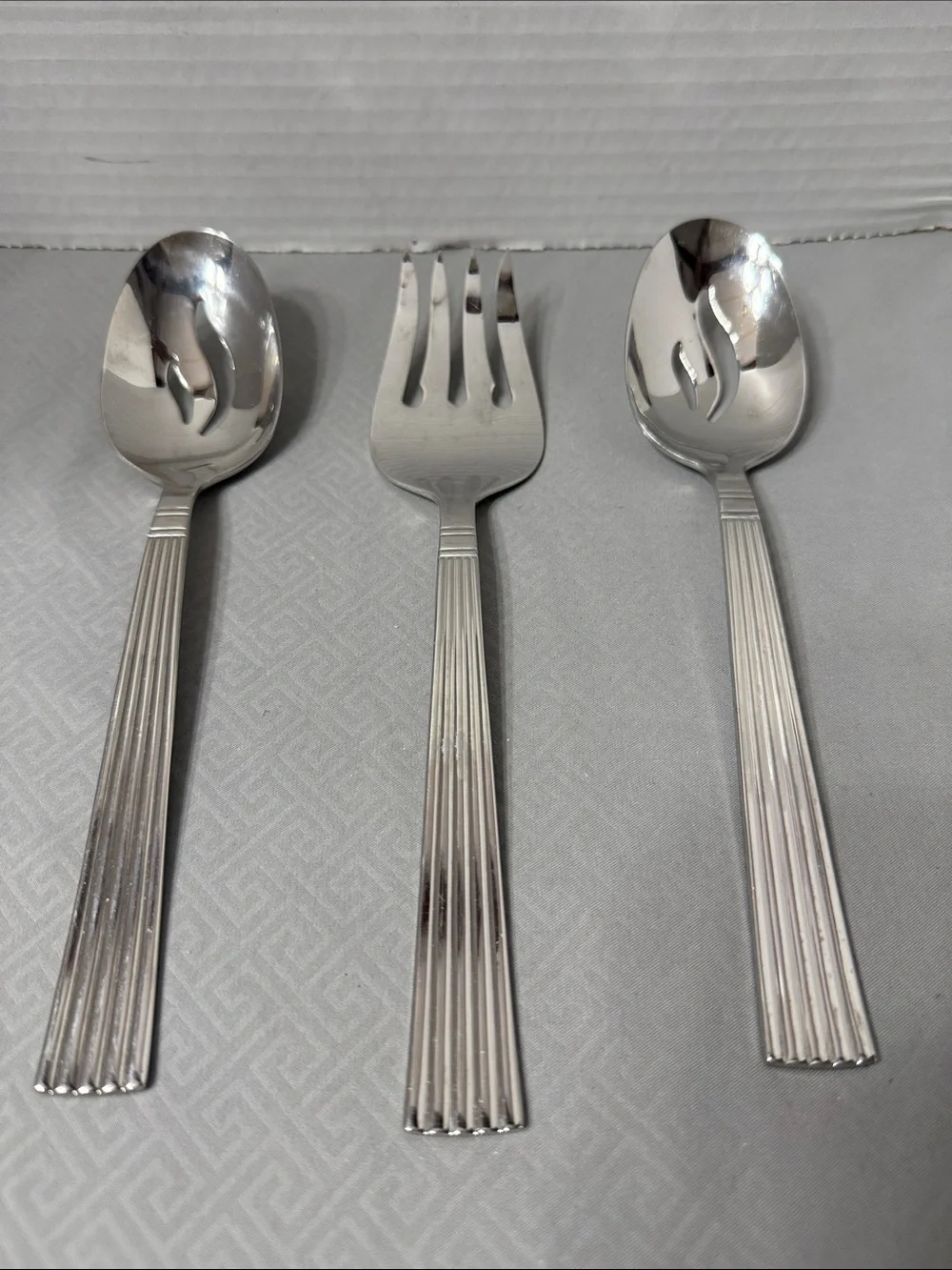 Manhattan Pattern by Wallace 1 Serving Fork and 2 Serving Spoons Stainless 3pcs